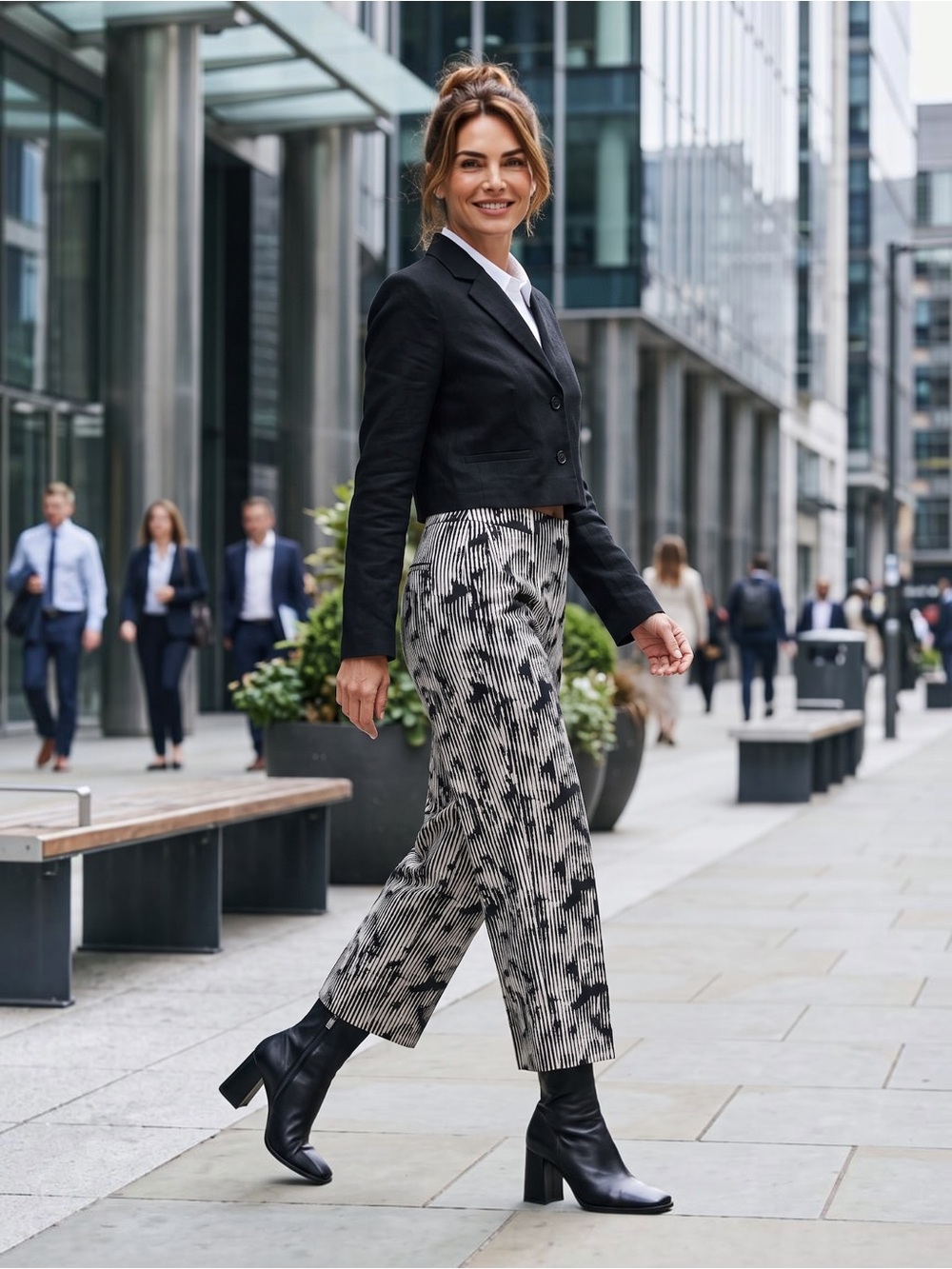 Jules & Leopold Women's Black & White Patterned Wide-Leg Pants